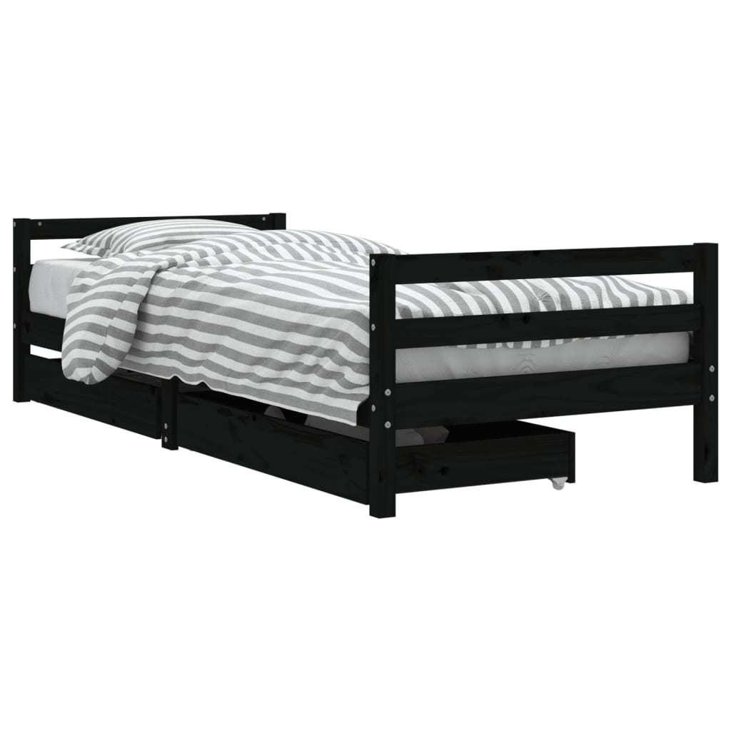 Barnesengeramme med skuffer svart 90x200 cm heltre furu