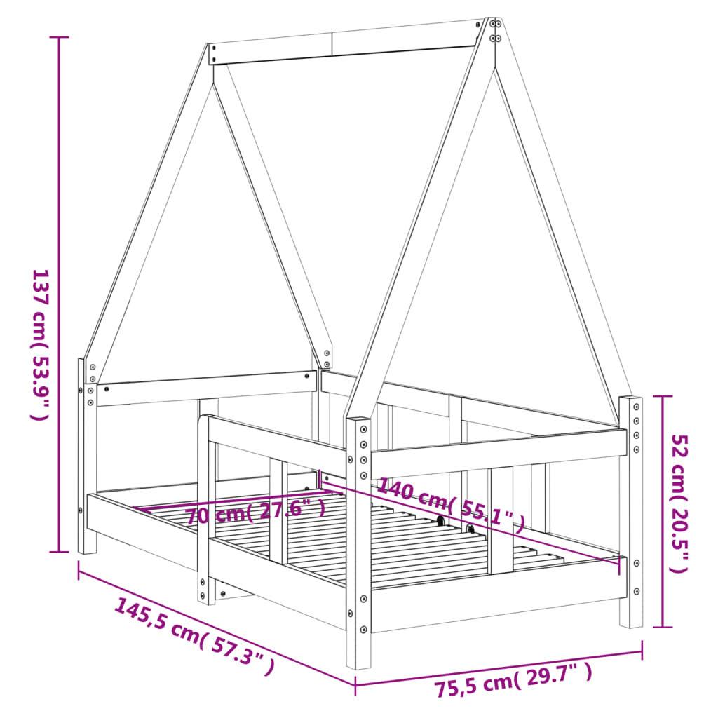 Barnesengeramme hvit 70x140 cm heltre furu