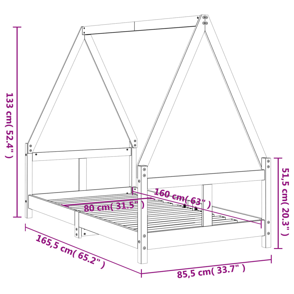Barnesengeramme svart 80x160 cm heltre furu