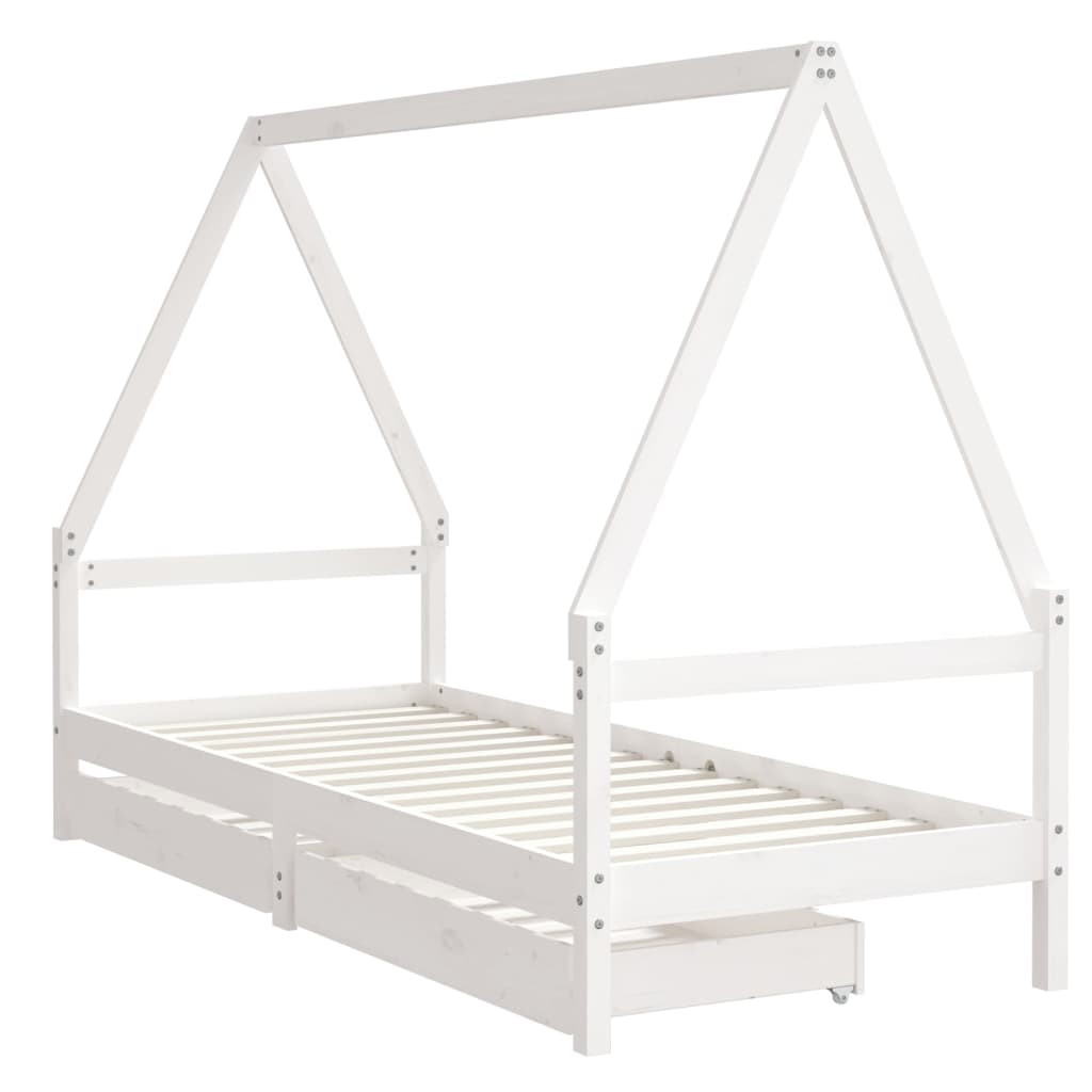 Barnesengeramme med skuffer hvit 80x200 cm heltre furu