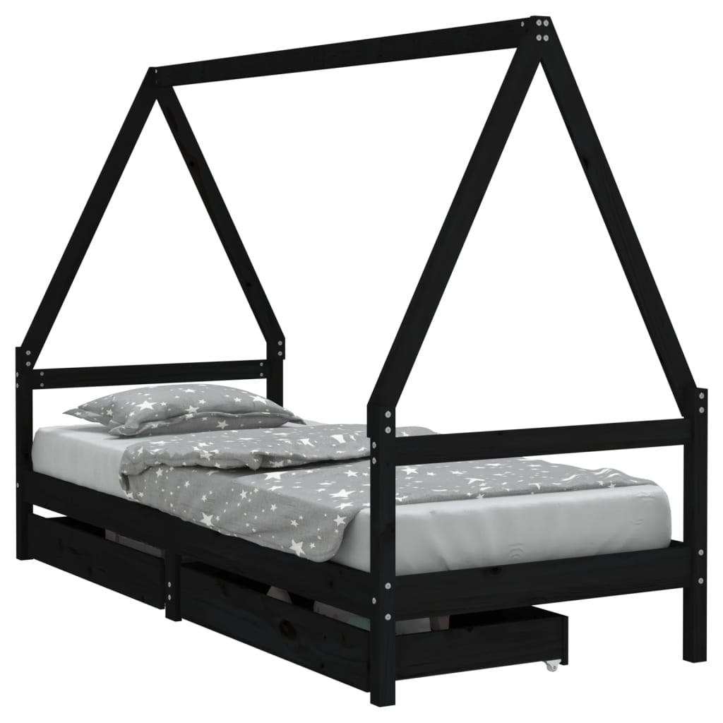 Barnesengeramme med skuffer svart 80x200 cm heltre furu