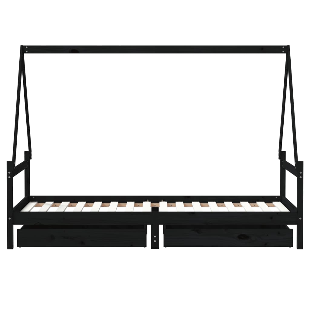 Barnesengeramme med skuffer svart 80x200 cm heltre furu