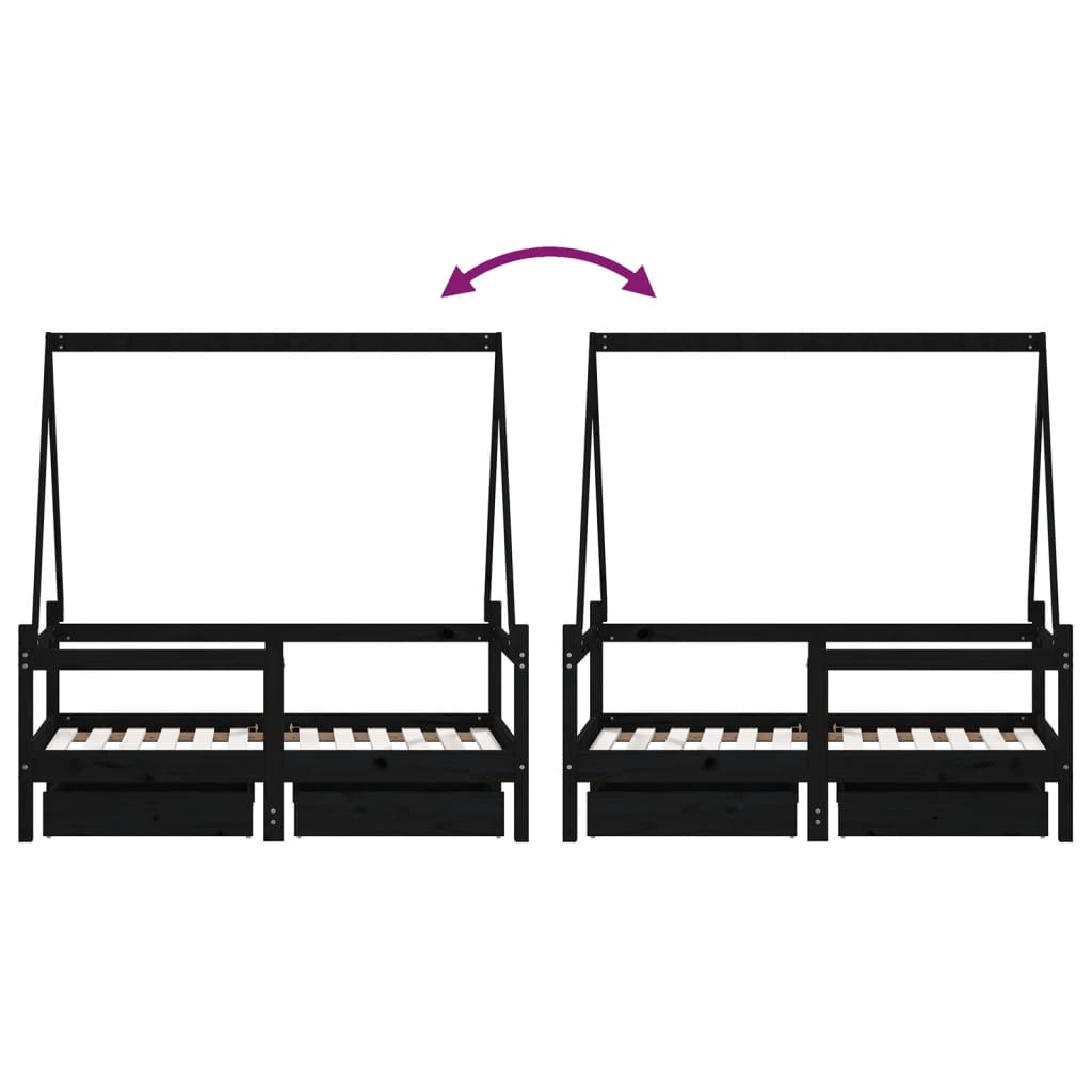 Barnesengeramme med skuffer svart 70x140 cm heltre furu