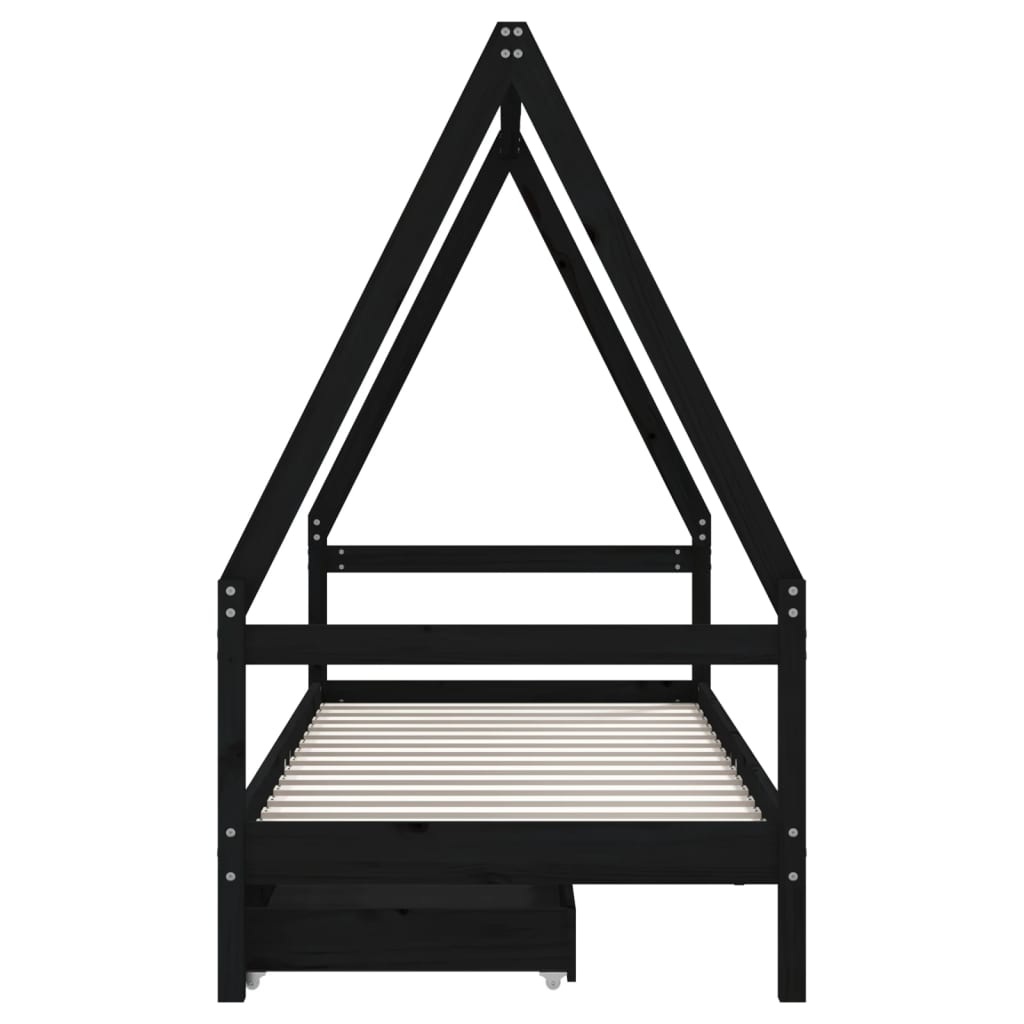 Barnesengeramme med skuffer svart 90x190 cm heltre furu