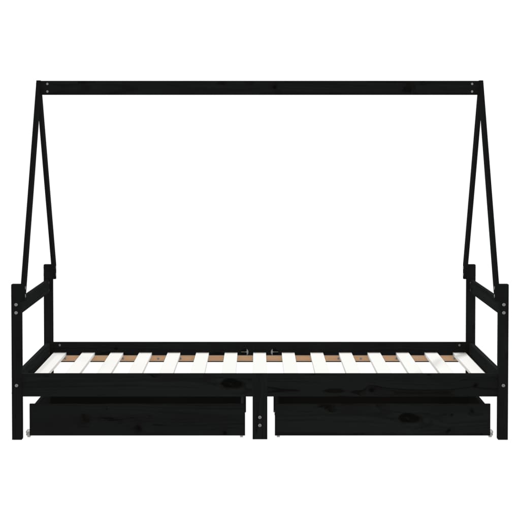 Barnesengeramme med skuffer svart 90x190 cm heltre furu