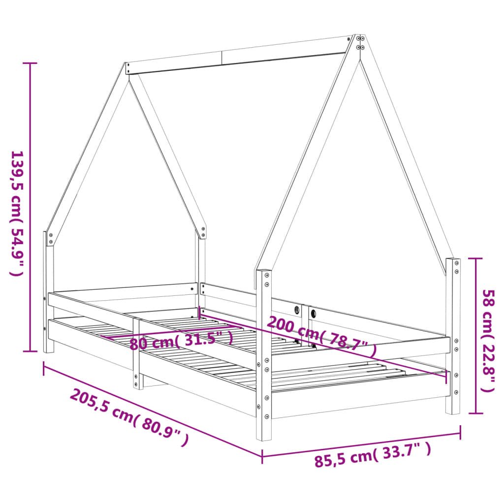 Barnesengeramme hvit 80x200 cm heltre furu