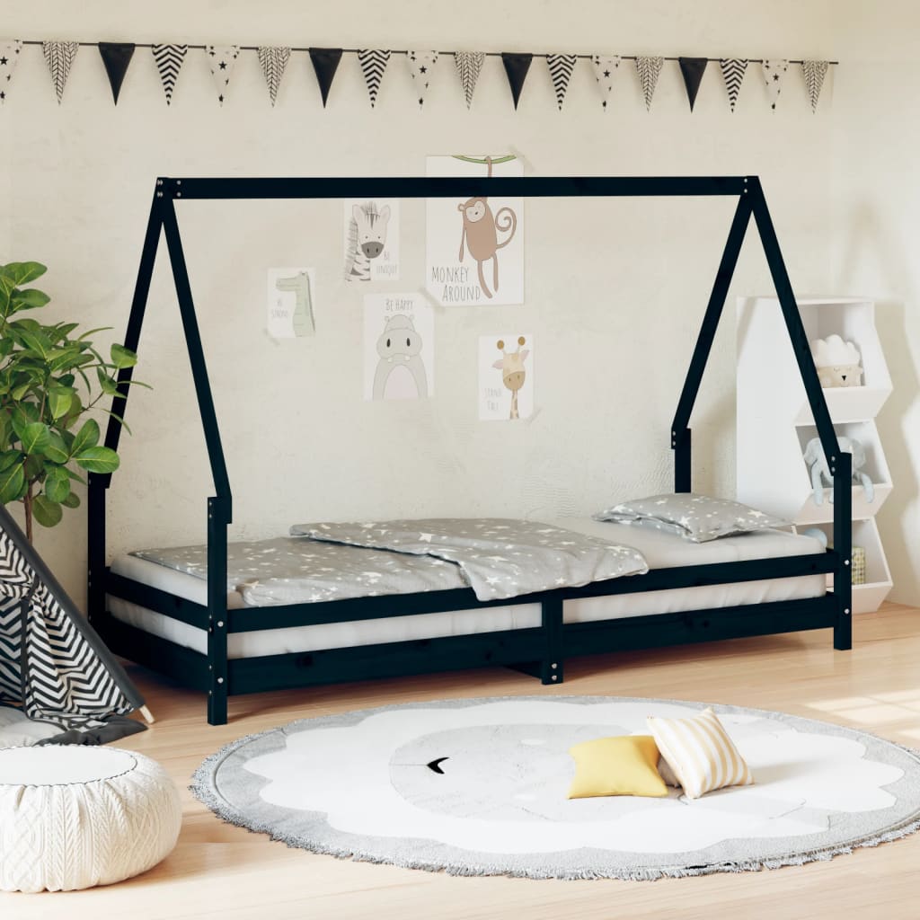 Barnesengeramme svart 80x200 cm heltre furu vidaXL