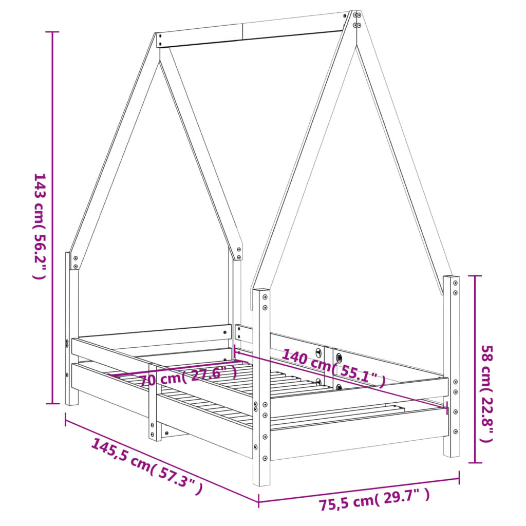 Barnesengeramme svart 70x140 cm heltre furu