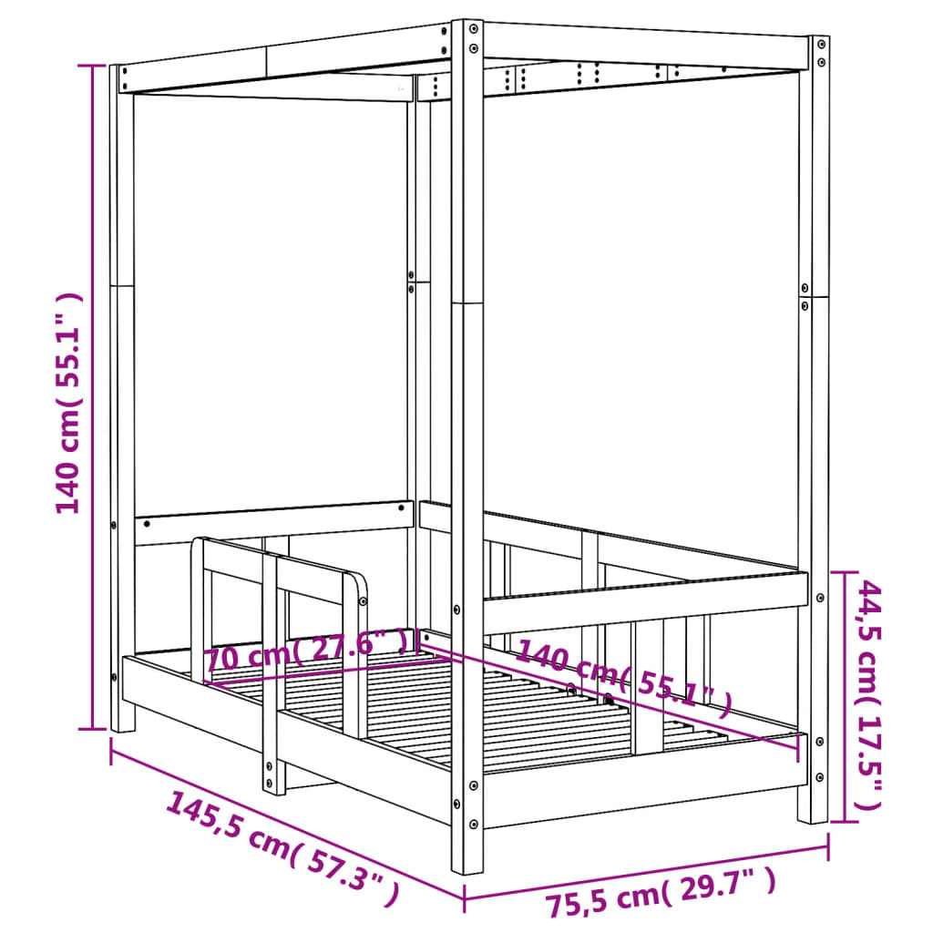 Barnesengeramme 70x140 cm heltre furu