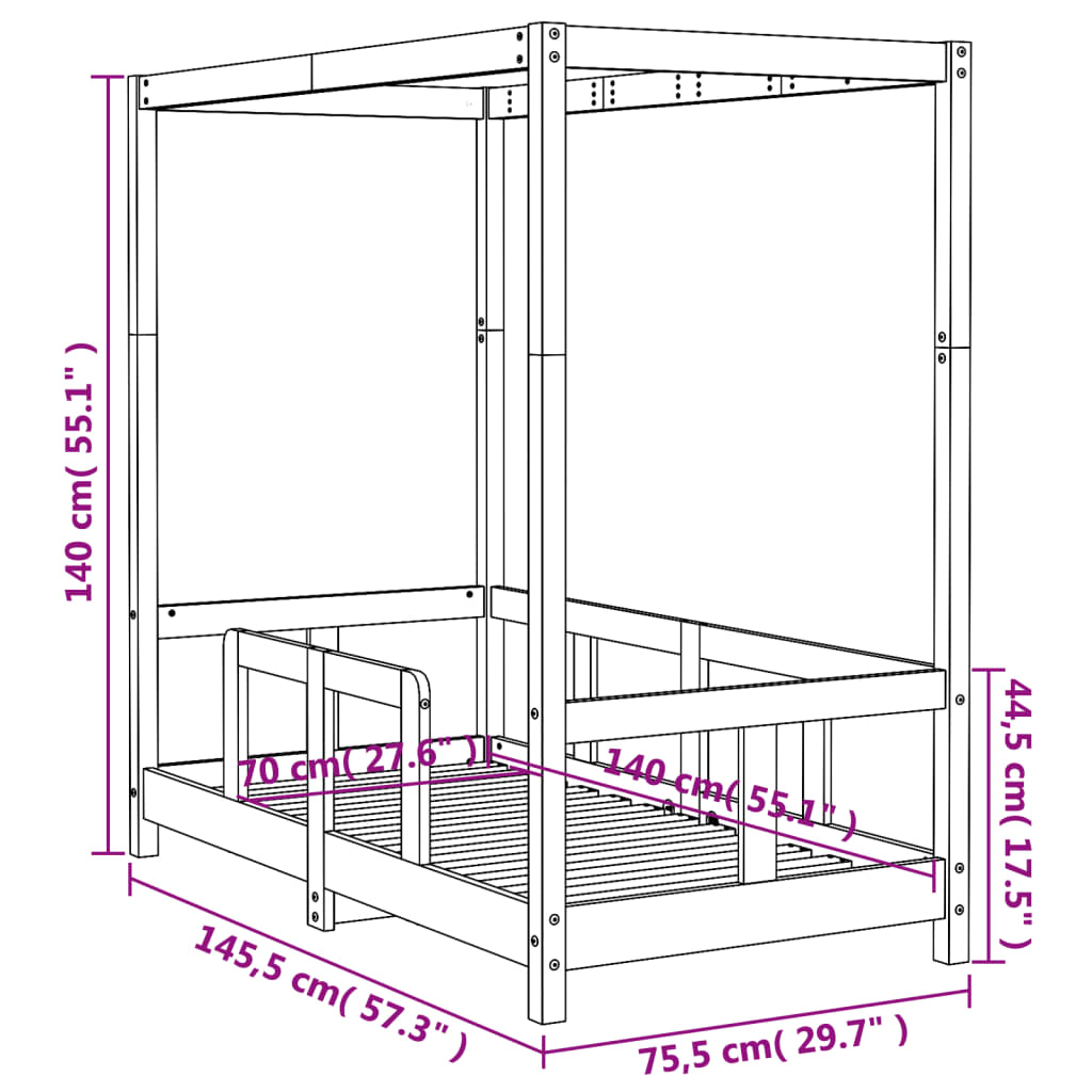 Barnesengeramme hvit 70x140 cm heltre furu