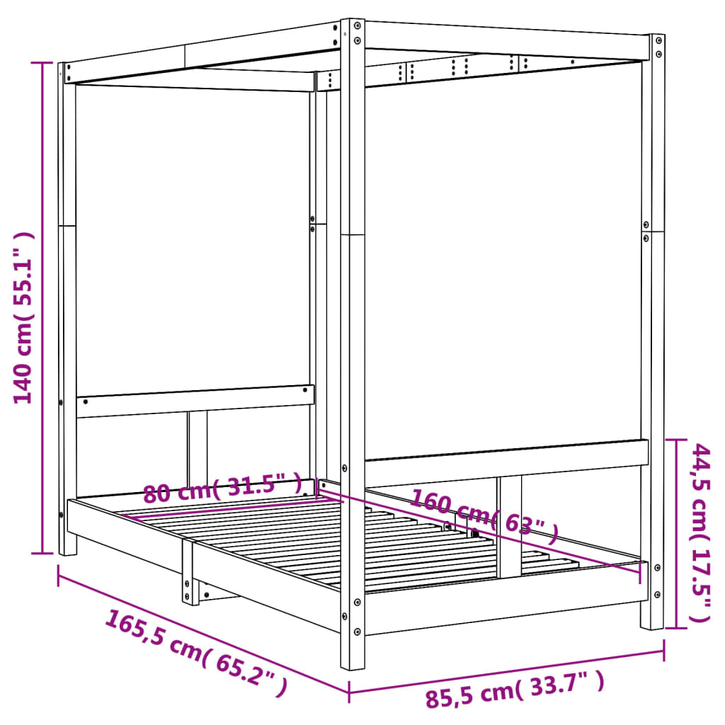 Barnesengeramme hvit 80x160 cm heltre furu