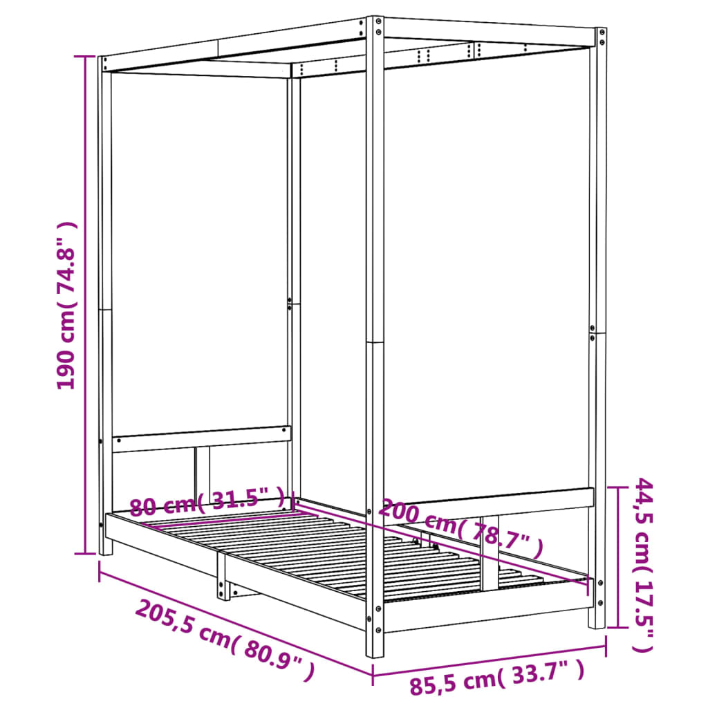 Barnesengeramme 80x200 cm heltre furu