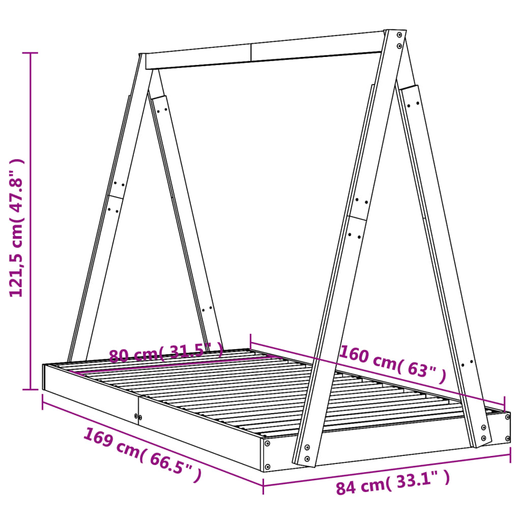 Barnesengeramme svart 80x160 cm heltre furu
