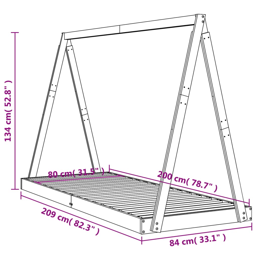 Barnesengeramme svart 80x200 cm heltre furu