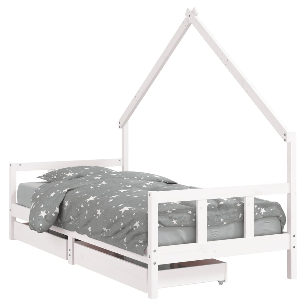 Barnesengeramme med skuffer hvit 90x190 cm heltre furu