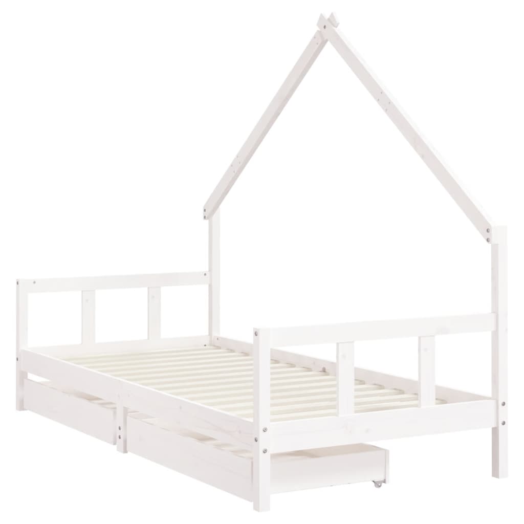 Barnesengeramme med skuffer hvit 90x190 cm heltre furu