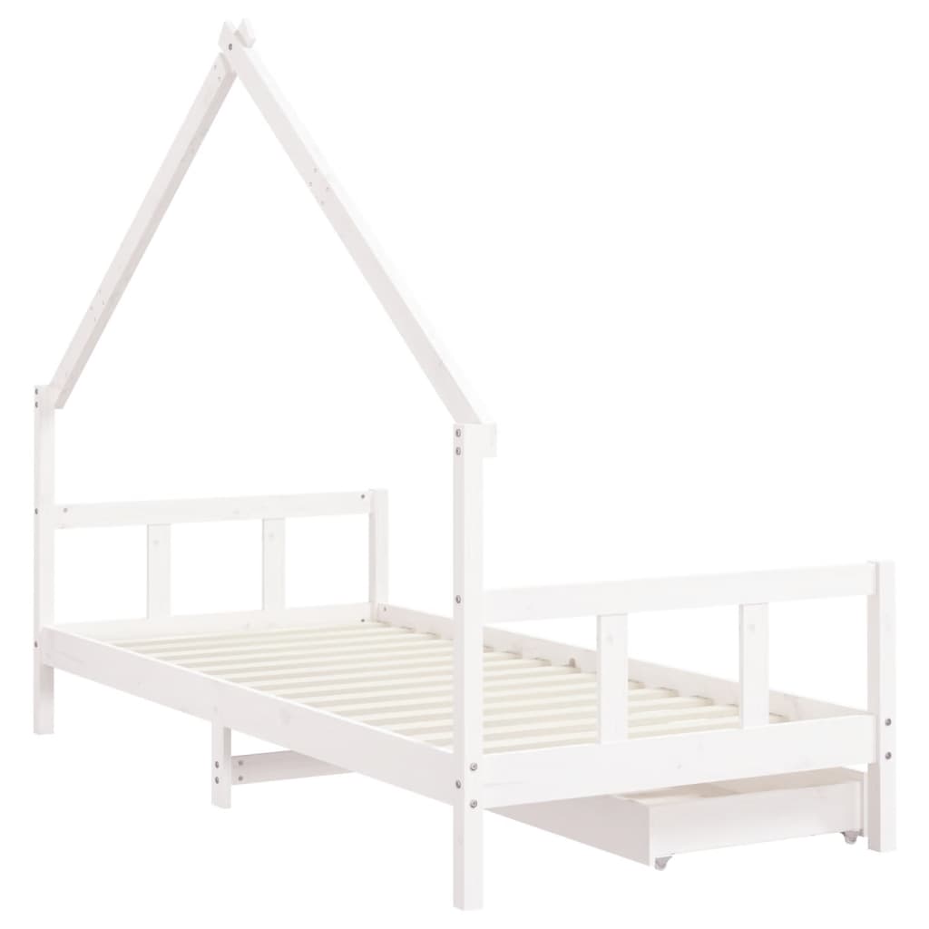 Barnesengeramme med skuffer hvit 90x190 cm heltre furu