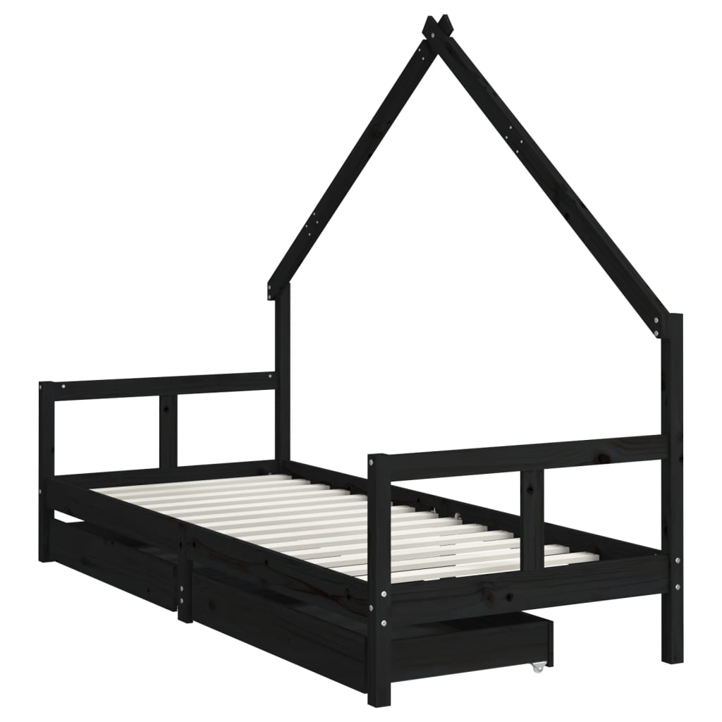Barnesengeramme med skuffer svart 80x200 cm heltre furu