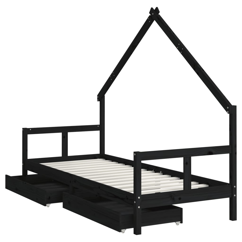 Barnesengeramme med skuffer svart 80x200 cm heltre furu
