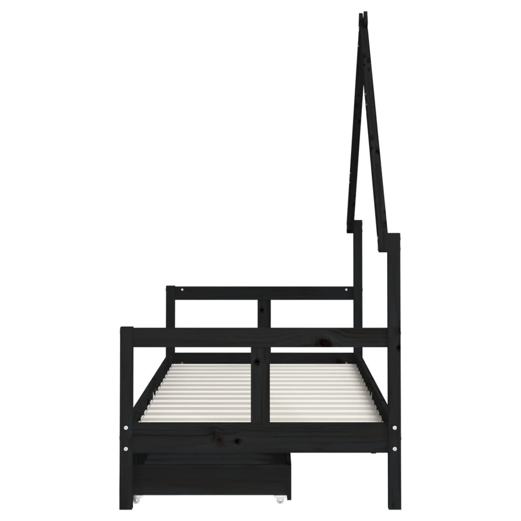 Barnesengeramme med skuffer svart 80x200 cm heltre furu