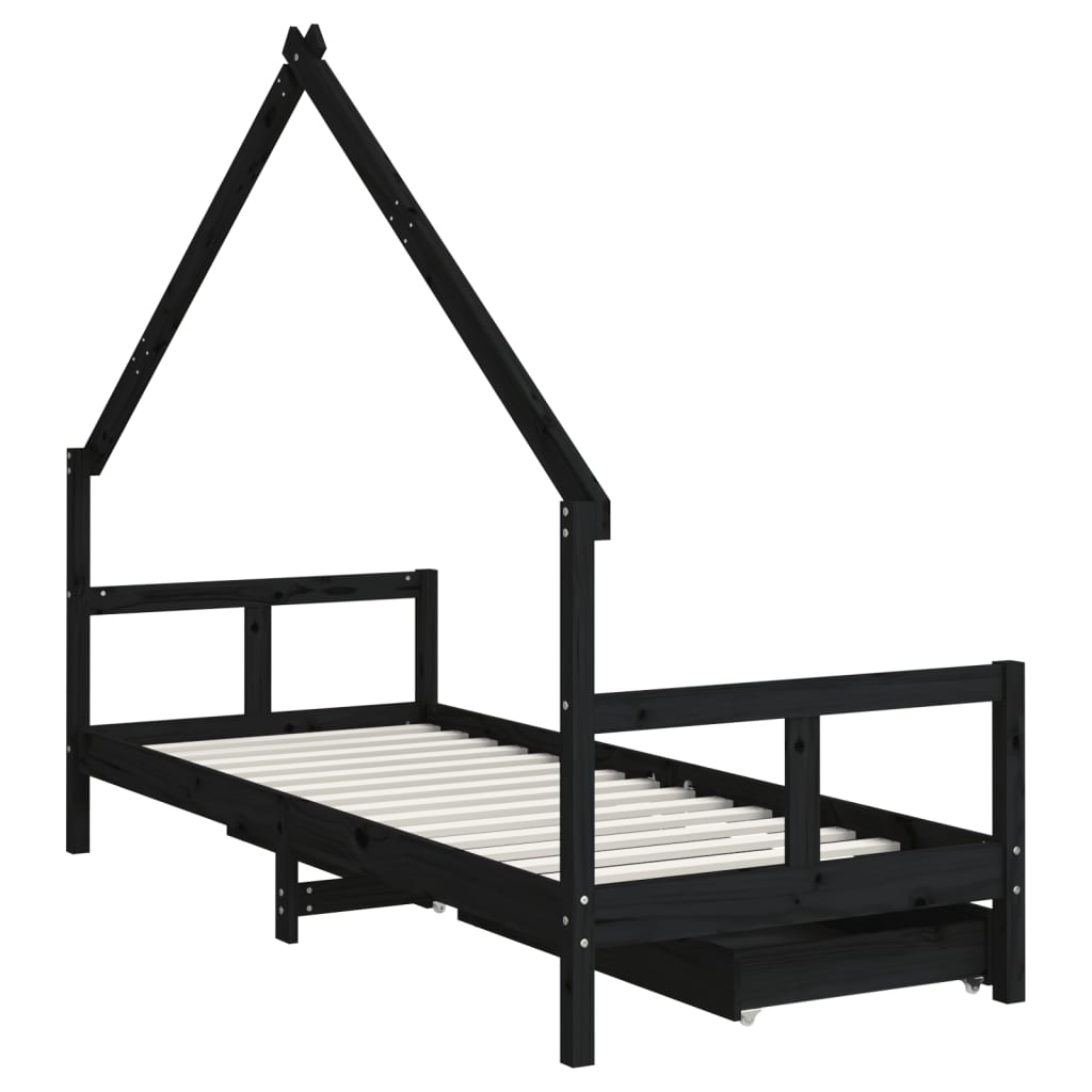 Barnesengeramme med skuffer svart 80x200 cm heltre furu