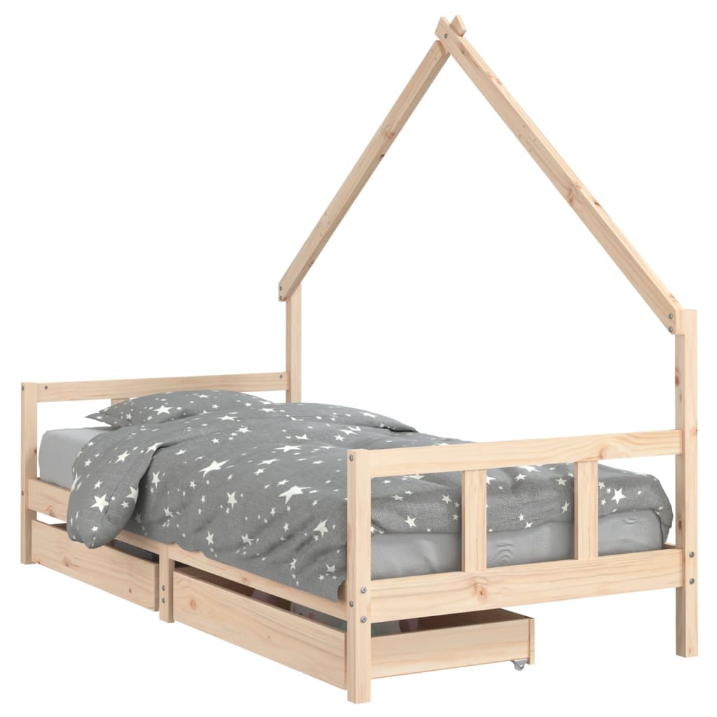 Barnesengeramme med skuffer svart 90x200 cm heltre furu
