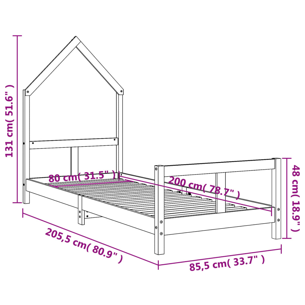 Barnesengeramme 80x200 cm heltre furu
