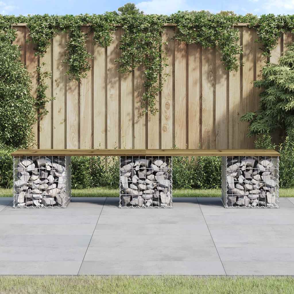 Hagebenk gabiondesign 203x31x42 cm impregnert furu