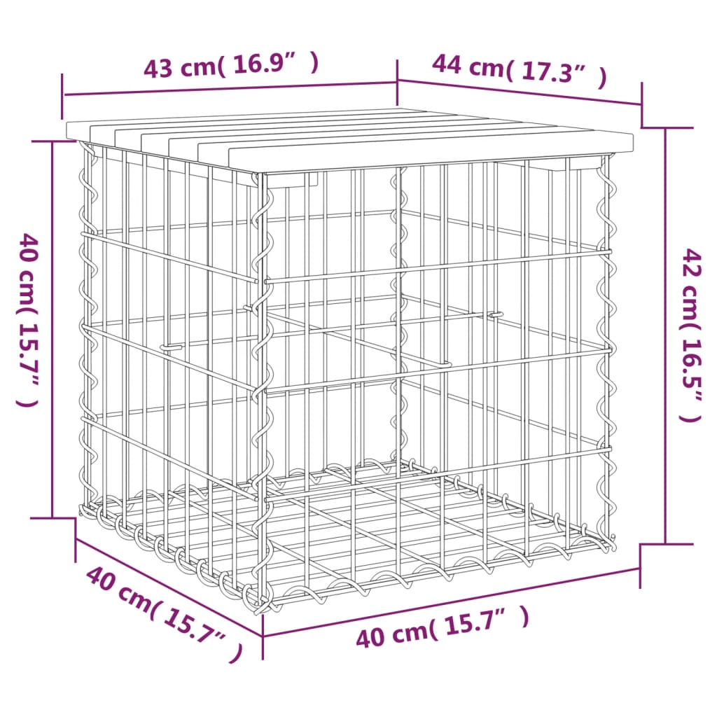 Hagebenk gabiondesign 43x44x42 cm heltre douglasgran