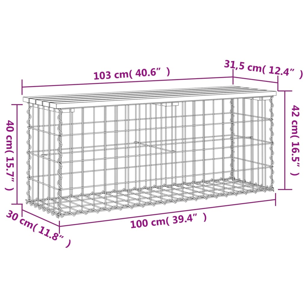 Hagebenk gabiondesign 103x31,5x42 cm heltre douglasgran