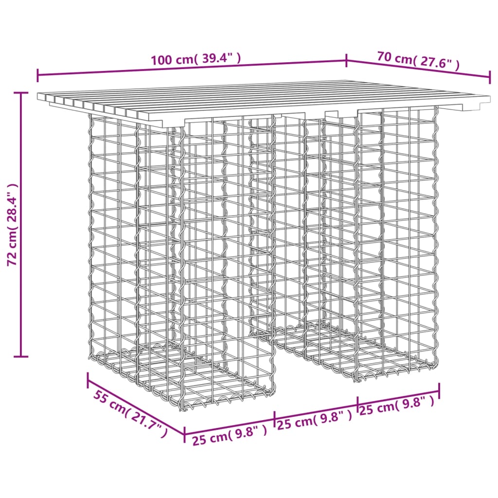 Hagebord gabiondesign 100x70x72 cm impregnert furu