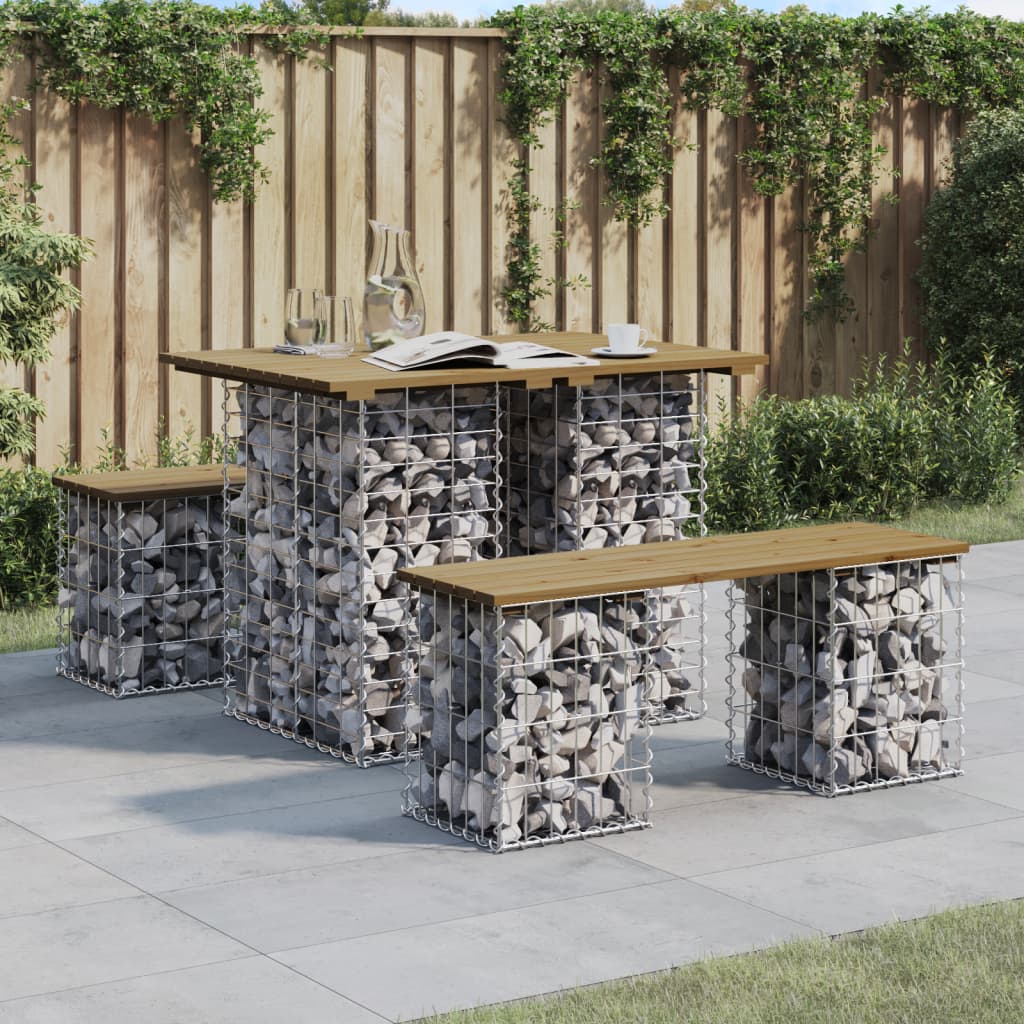 Hagebord gabiondesign 100x70x72 cm impregnert furu