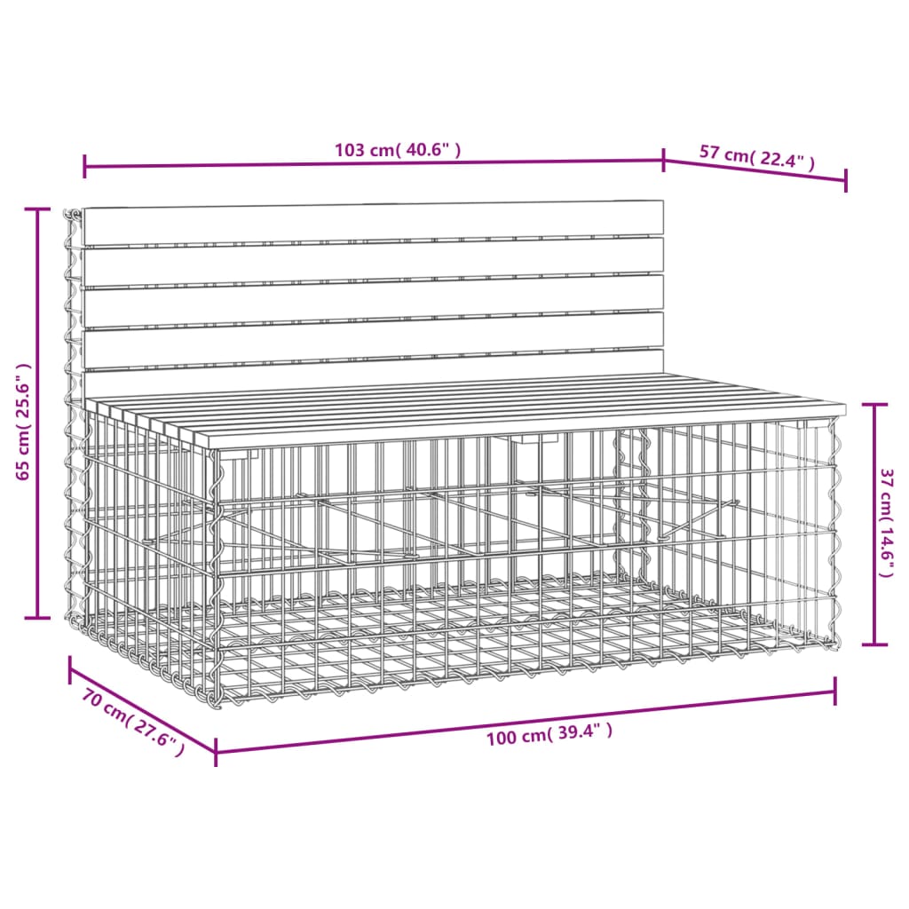 Hagebenk gabiondesign 103x70x65 cm heltre furu