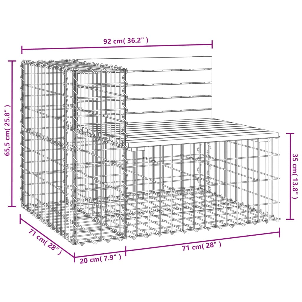 Hagebenk gabiondesign 92x71x65,5 cm heltre furu