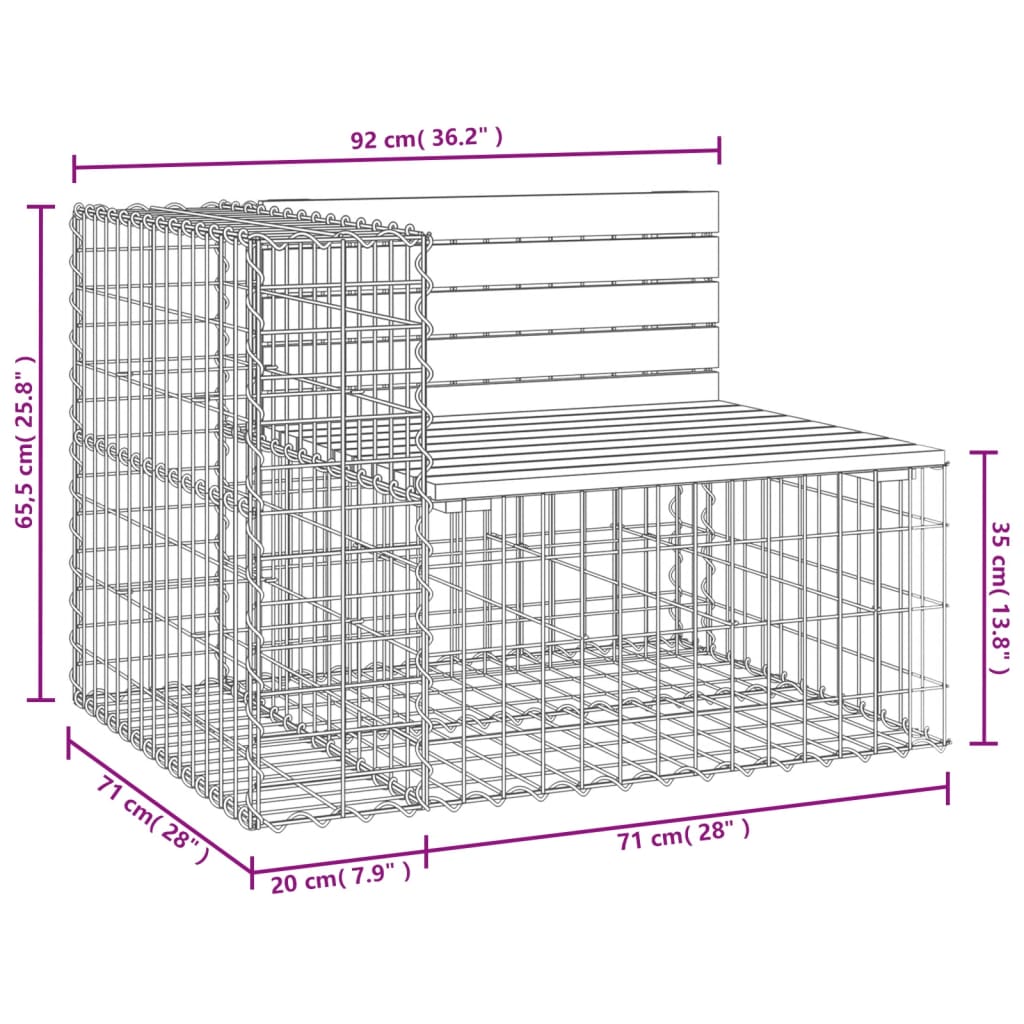 Hagebenk gabiondesign 92x71x65,5 cm heltre douglasgran vidaXL
