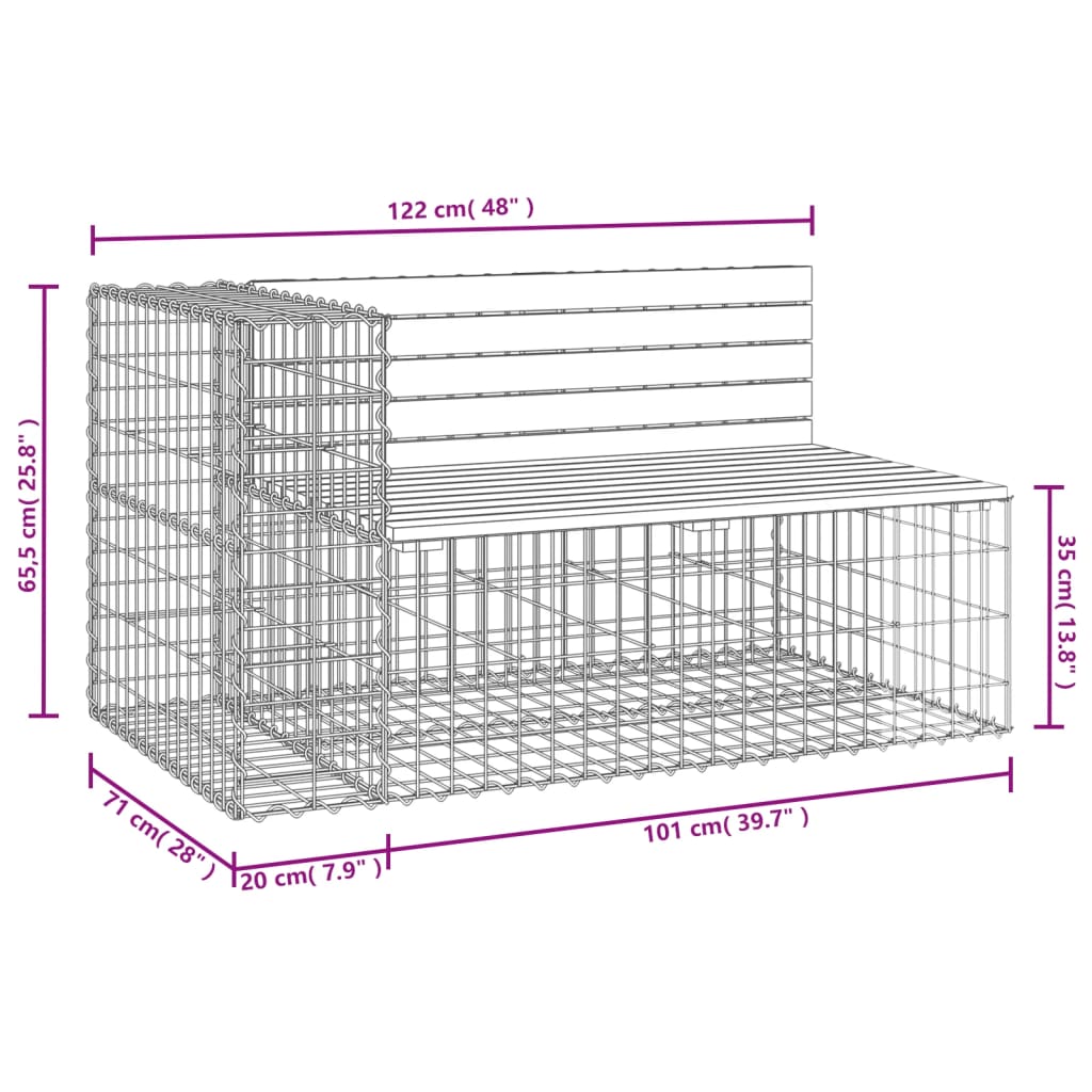 Hagebenk gabiondesign 122x71x65,5 cm impregnert furu