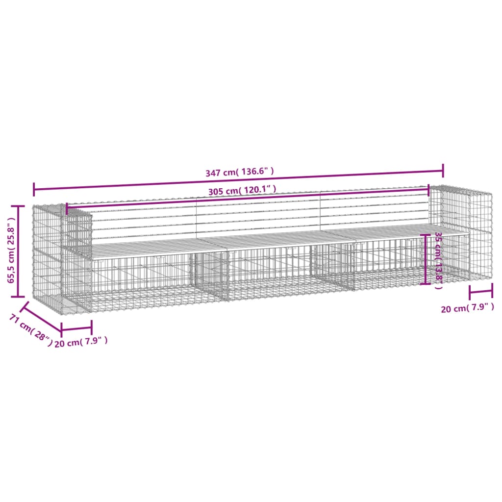 Hagebenk gabiondesign 347x71x65,5 cm heltre douglasgran