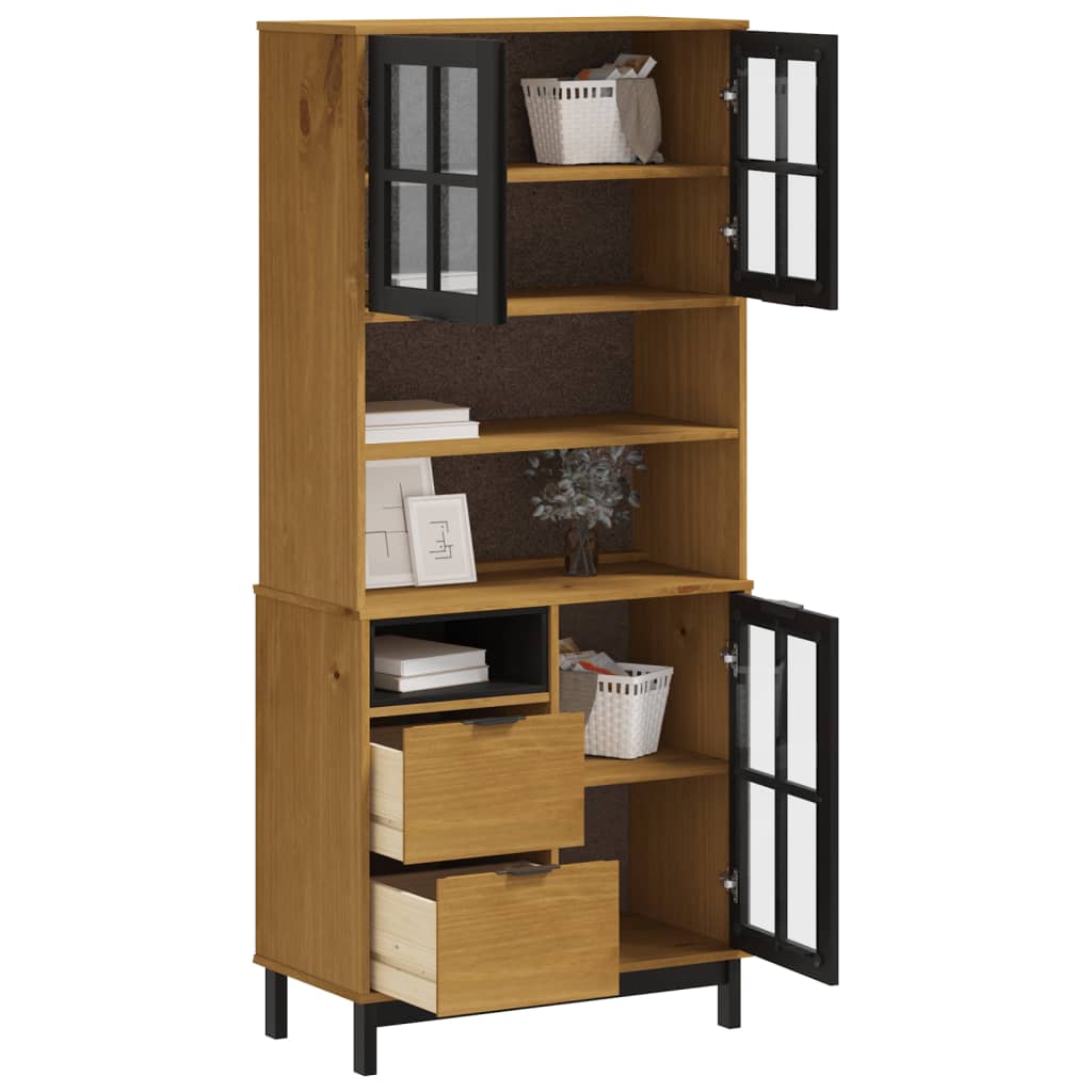 Highboard med glassdører FLAM 80x40x180 cm heltre furu
