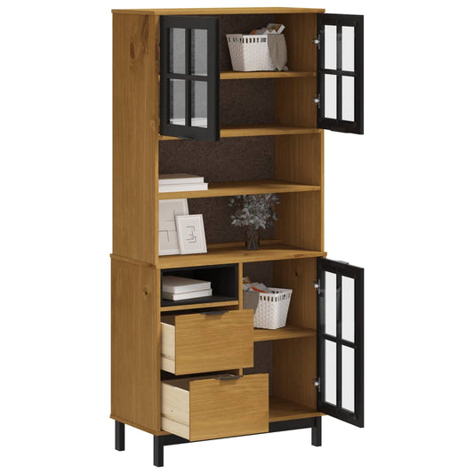 Highboard med glassdører FLAM 80x40x180 cm heltre furu