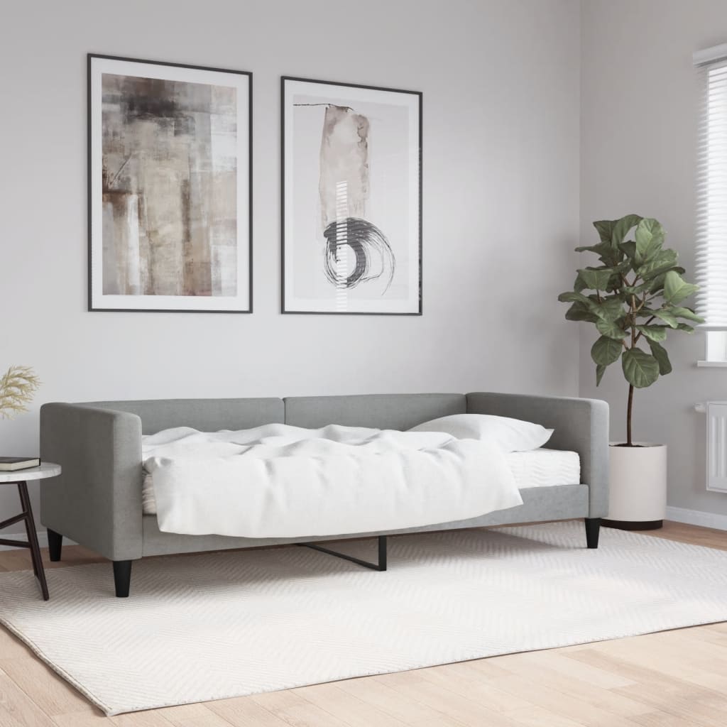 Dagseng med madrass lysegrå 90x190 cm stoff
