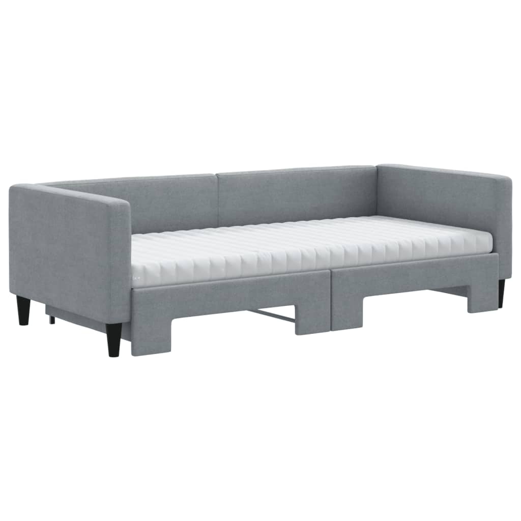 Uttrekkbar dagseng med madrass lysegrå 90x190 cm stoff