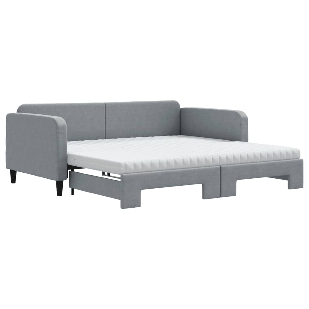 Uttrekkbar dagseng med madrass lysegrå 90x190 cm stoff