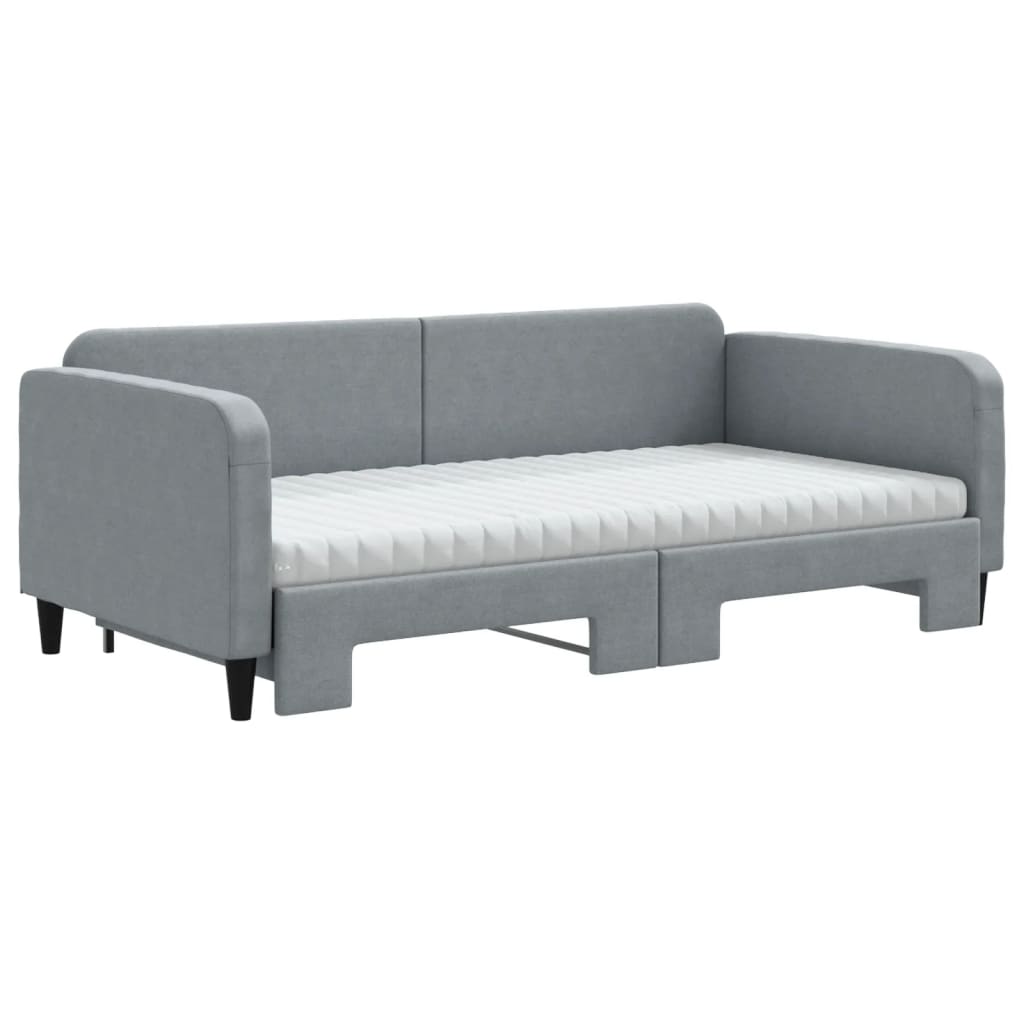 Uttrekkbar dagseng med madrass lysegrå 90x190 cm stoff