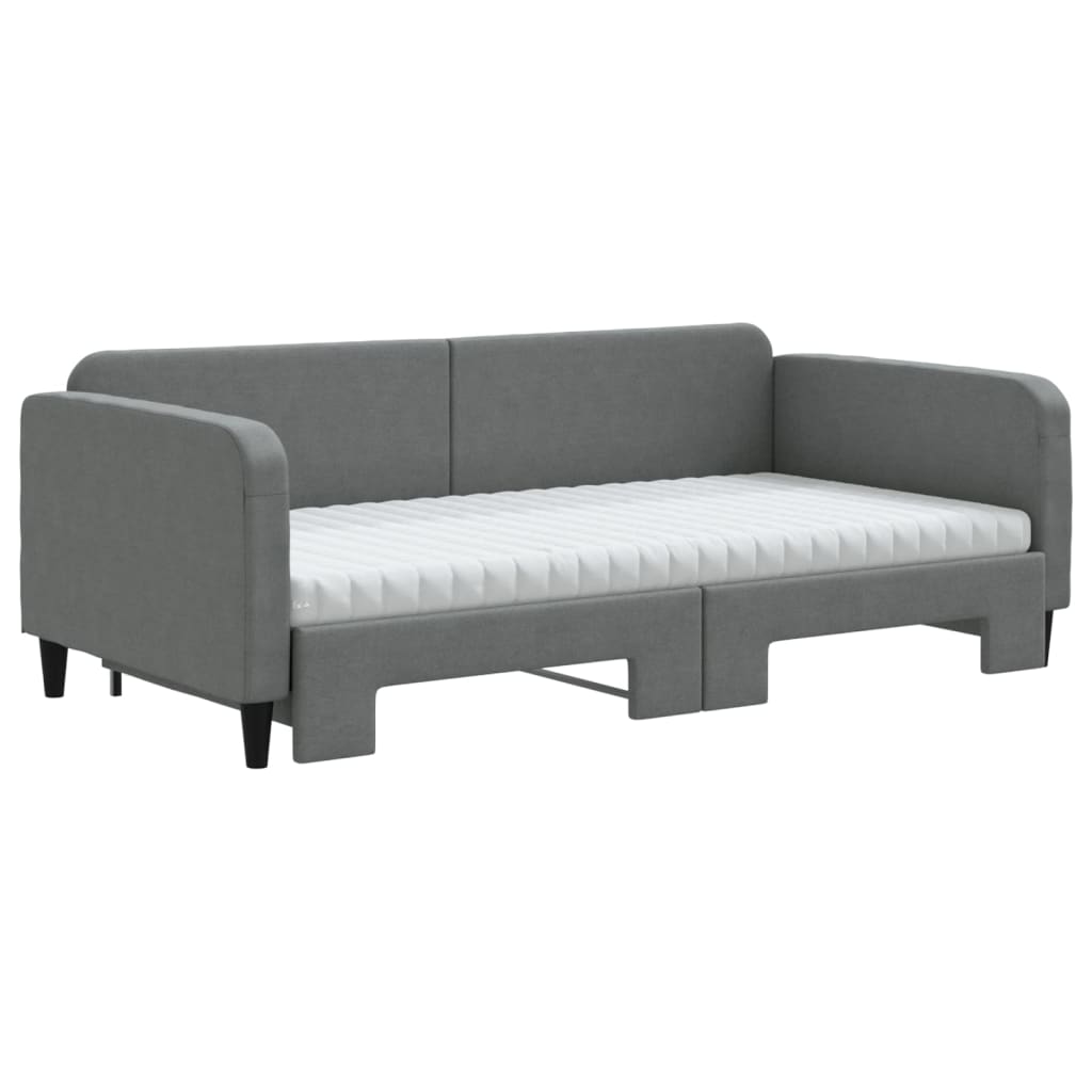 Uttrekkbar dagseng med madrass mørkegrå 90x190 cm stoff
