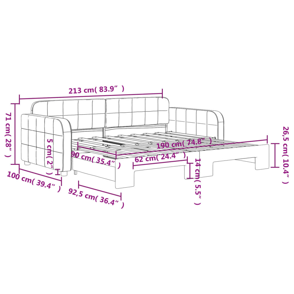 Uttrekkbar dagseng mørkegrå 90x190 cm fløyel