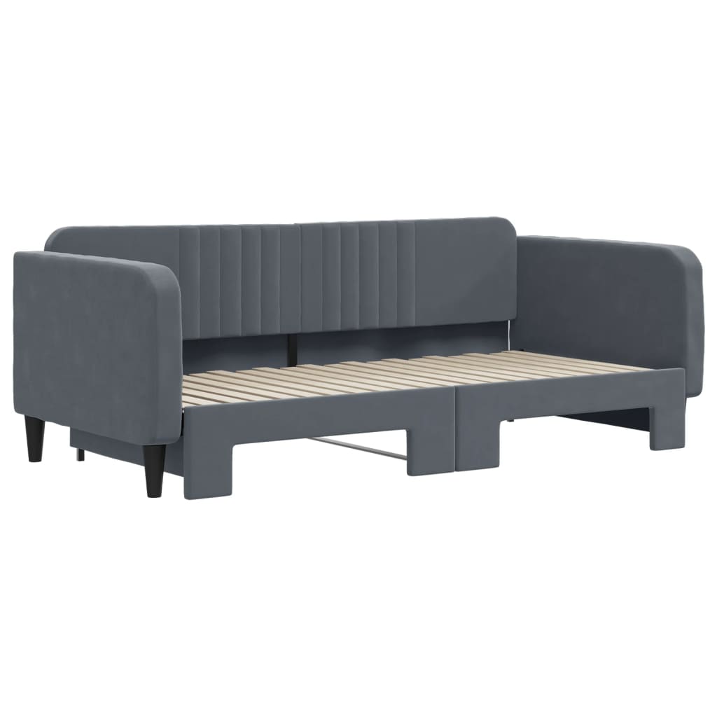 Uttrekkbar dagseng mørkegrå 90x190 cm fløyel