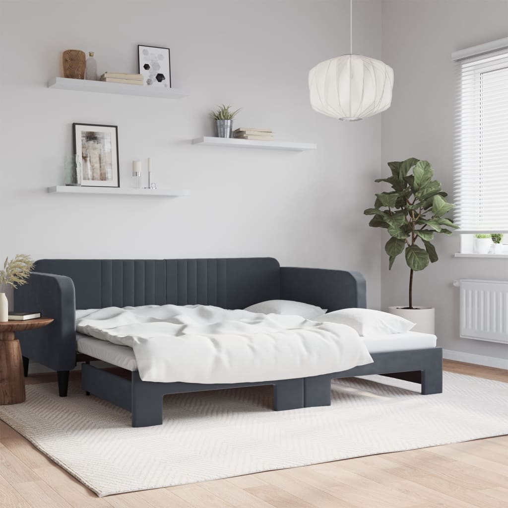 Uttrekkbar dagseng mørkegrå 90x190 cm fløyel