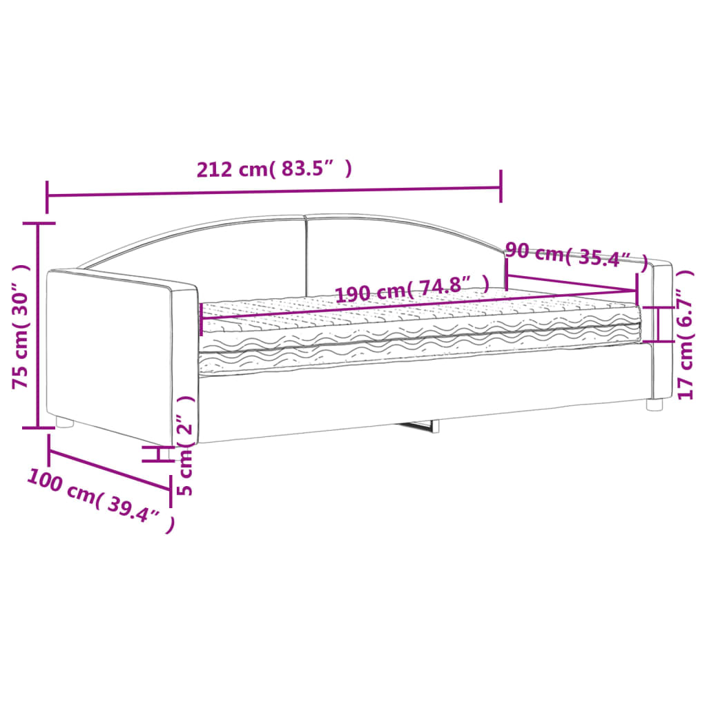 Dagseng med madrass blå lysegrå 90x190 cm stoff