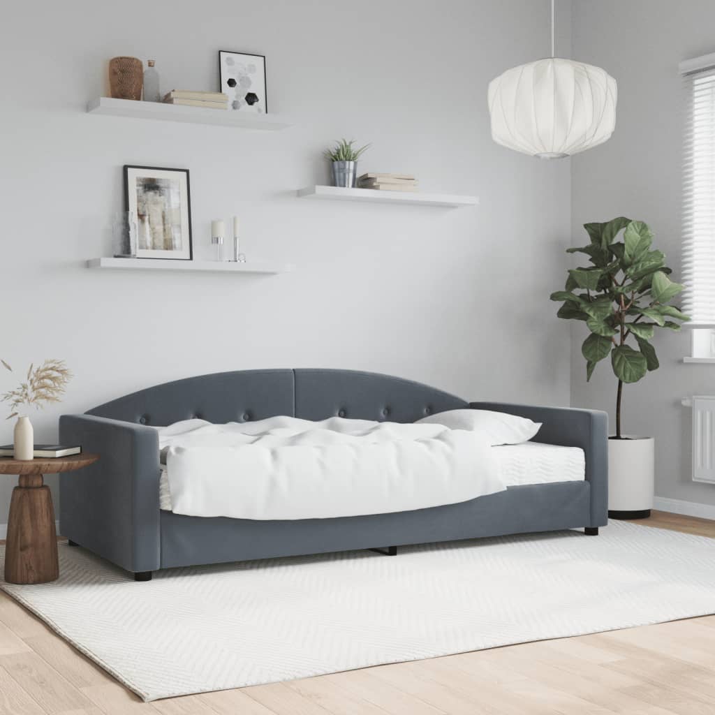 Dagseng med madrass mørkegrå 90x190 cm fløyel