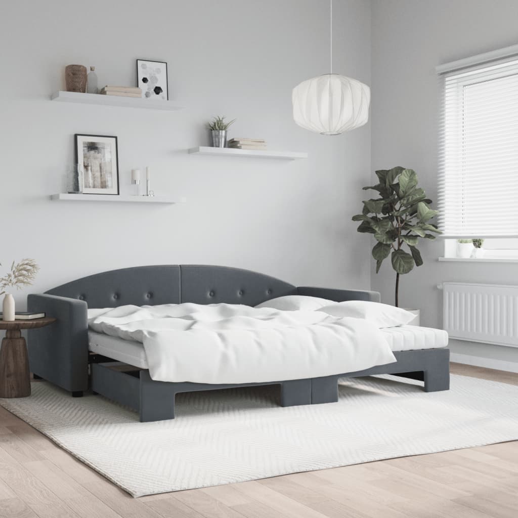 Uttrekkbar dagseng med madrass mørkegrå 90x190 cm fløyel